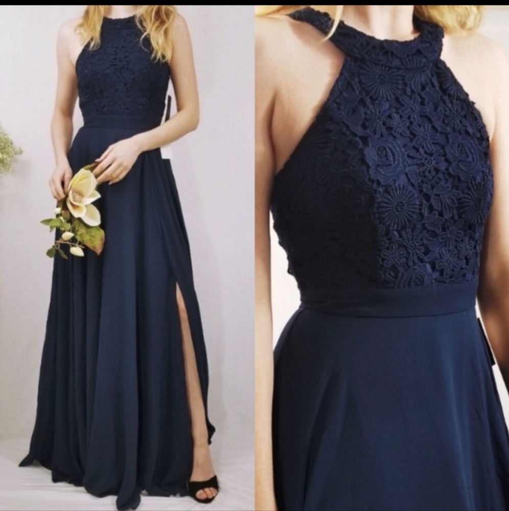Lulu's navy blue maxi halter neck dress